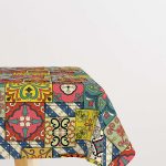 Sarı Çok Renkli Retro Vintage Desenli Dijital Baskılı Masaörtüsü OTYK030-MS