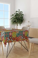 Sarı Çok Renkli Retro Vintage Desenli Dijital Baskılı Masaörtüsü OTYK030-MS - Görsel 2