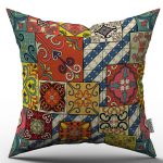 Sarı Çok Renkli Retro Vintage Desenli Dijital Baskılı Kırlent Kılıfı  - OTYK030