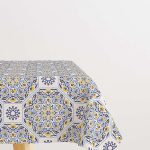 Lacivert Sarı Retro Vintage Desenli Dijital Baskılı Masaörtüsü OTYK031-MS
