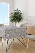Lacivert Sarı Retro Vintage Desenli Dijital Baskılı Masaörtüsü OTYK031-MS - Görsel 2
