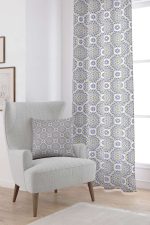 Lacivert Sarı Retro Vintage Desenli Dijital Baskılı Perde OTYK031-PR