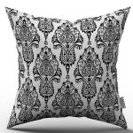 Beyaz Siyah Damask Desenli Dijital Baskılı Kırlent Kılıfı  - OTYK035