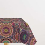 Pembe Çok Renkli Retro Vintage Desenli Dijital Baskılı Masaörtüsü OTYK036-MS