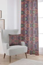 Pembe Çok Renkli Retro Vintage Desenli Dijital Baskılı Perde OTYK036-PR