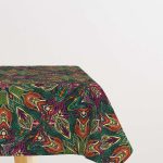 Yeşil Mor Retro Vintage Desenli Dijital Baskılı Masaörtüsü OTYK045-MS