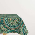 Yeşil Sarı Retro Vintage Desenli Dijital Baskılı Masaörtüsü OTYK049-MS