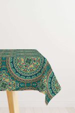 Yeşil Sarı Retro Vintage Desenli Dijital Baskılı Masaörtüsü OTYK049-MS