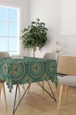 Yeşil Sarı Retro Vintage Desenli Dijital Baskılı Masaörtüsü OTYK049-MS - Görsel 2