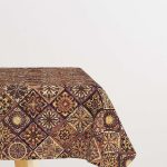 Kahverengi Sarı Retro Vintage Desenli Dijital Baskılı Masaörtüsü OTYK051-MS