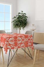 Turuncu Beyaz Damask Desenli Dijital Baskılı Masaörtüsü OTYK064-MS - Görsel 2