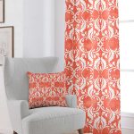 Turuncu Beyaz Damask Desenli Dijital Baskılı Perde OTYK064-PR
