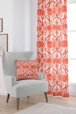 Turuncu Beyaz Damask Desenli Dijital Baskılı Perde OTYK064-PR
