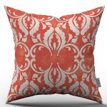 Turuncu Beyaz Damask Desenli Dijital Baskılı Kırlent Kılıfı  - OTYK064