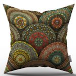 Yeşil Çok Renkli Retro Vintage Desenli Dijital Baskılı Kırlent Kılıfı  - OTYK251