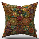 Sarı Çok Renkli Retro Vintage Desenli Dijital Baskılı Kırlent Kılıfı  - OTYK273