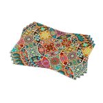 Sarı Çok Renkli Retro Vintage Desenli Dijital Baskılı Amerikan Servisi 4'lü Set OTYK278-as