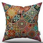Sarı Çok Renkli Retro Vintage Desenli Dijital Baskılı Kırlent Kılıfı  - OTYK278