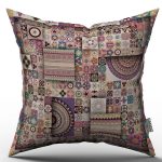 Pembe Mor Retro Vintage Desenli Dijital Baskılı Kırlent Kılıfı  - OTYK283