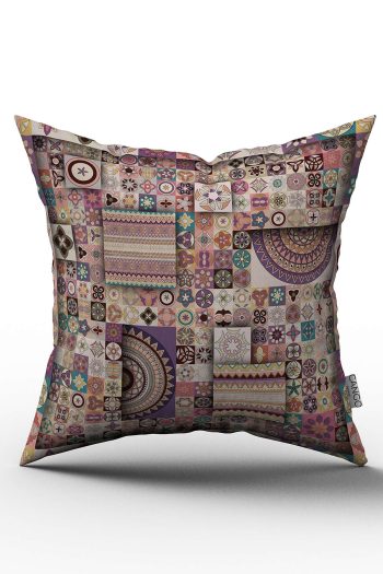 Pembe Mor Retro Vintage Desenli Dijital Baskılı Kırlent Kılıfı  - OTYK283