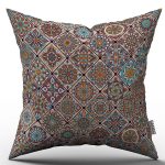 Mor Turuncu Retro Vintage Desenli Dijital Baskılı Kırlent Kılıfı  - OTYK287