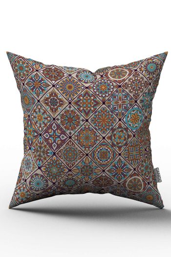 Mor Turuncu Retro Vintage Desenli Dijital Baskılı Kırlent Kılıfı  - OTYK287