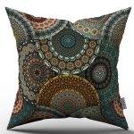 Yeşil Çok Desenli Retro Vintage Desenli Dijital Baskılı Kırlent Kılıfı  - OTYK290