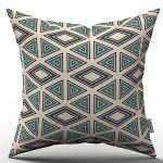 Yeşil Krem Retro Geometirk Desenli Dijital Baskılı Kırlent Kılıfı  - OTYK304