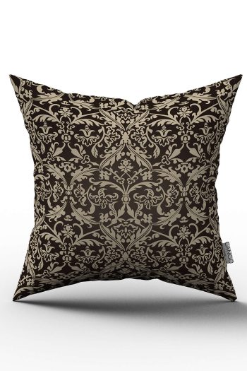 Kahverengi Krem Etnik Damask Desenli Dijital Baskılı Kırlent Kılıfı  - OTYK354