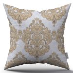 Kahverengi Gri Damask Desenli Dijital Baskılı Kırlent Kılıfı  - OTYK357