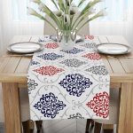 Mavi Kırmızı Damask Desenli Dijital Baskılı Runner - OTYK451-RN