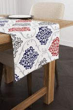 Mavi Kırmızı Damask Desenli Dijital Baskılı Runner - OTYK451-RN - Görsel 2