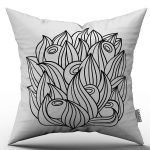 Beyaz Siyah Floral Desenli Dijital Baskılı Kırlent Kılıfı  - OTYK464