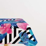 Mavi Pembe Tropikal Flamingo Figürlü Desenli Dijital Baskılı Masaörtüsü OTYK469-MS