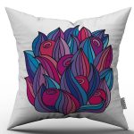Mavi Pembe Floral Desenli Dijital Baskılı Kırlent Kılıfı  - OTYK474