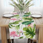 Pembe Yeşil Tropikal Flamingo Desenli Dijital Baskılı Runner - OTYK487-RN