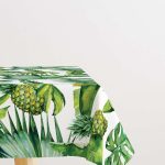 Yeşil Tropik Yaprak ve Ananas Desenli Dijital Baskılı Masaörtüsü OTYK501-MS