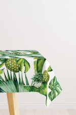 Yeşil Tropik Yaprak ve Ananas Desenli Dijital Baskılı Masaörtüsü OTYK501-MS