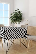 Siyah Beyaz Zigzag Desenli Dijital Baskılı Masaörtüsü OTYK516-MS - Görsel 2