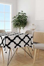 Siyah Beyaz Modern Geometrik Desenli Dijital Baskılı Masaörtüsü OTYK531-MS - Görsel 2