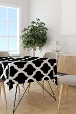 Siyah Beyaz Modern Geometrik Desenli Dijital Baskılı Masaörtüsü OTYK532-MS - Görsel 2