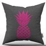 Gri Pembe Ananas Desenli Dijital Baskılı Kırlent Kılıfı  - OTYK537