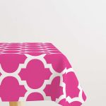 Pembe Beyaz Modern Geometrik Desenli Dijital Baskılı Masaörtüsü OTYK538-MS
