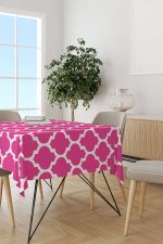 Pembe Beyaz Modern Geometrik Desenli Dijital Baskılı Masaörtüsü OTYK538-MS - Görsel 2