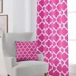 Pembe Beyaz Modern Geometrik Desenli Dijital Baskılı Perde OTYK538-PR