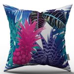 Mavi Pembe Tropik Ananas Desenli Dijital Baskılı Kırlent Kılıfı  - OTYK545