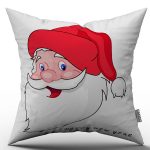 Beyaz Kırmızı Yılbaşı Temalı Noel Baba Figürlü Dijital Baskılı Kırlent Kılıfı  - OTYK548