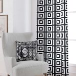 Beyaz Siyah Modern Geometrik Kare Desenli Dijital Baskılı Perde OTYK558-PR