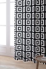 Beyaz Siyah Modern Geometrik Kare Desenli Dijital Baskılı Perde OTYK558-PR - Görsel 2