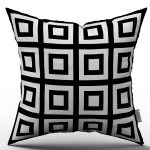 Beyaz Siyah Modern Geometrik Kare Desenli Dijital Baskılı Kırlent Kılıfı  - OTYK558
